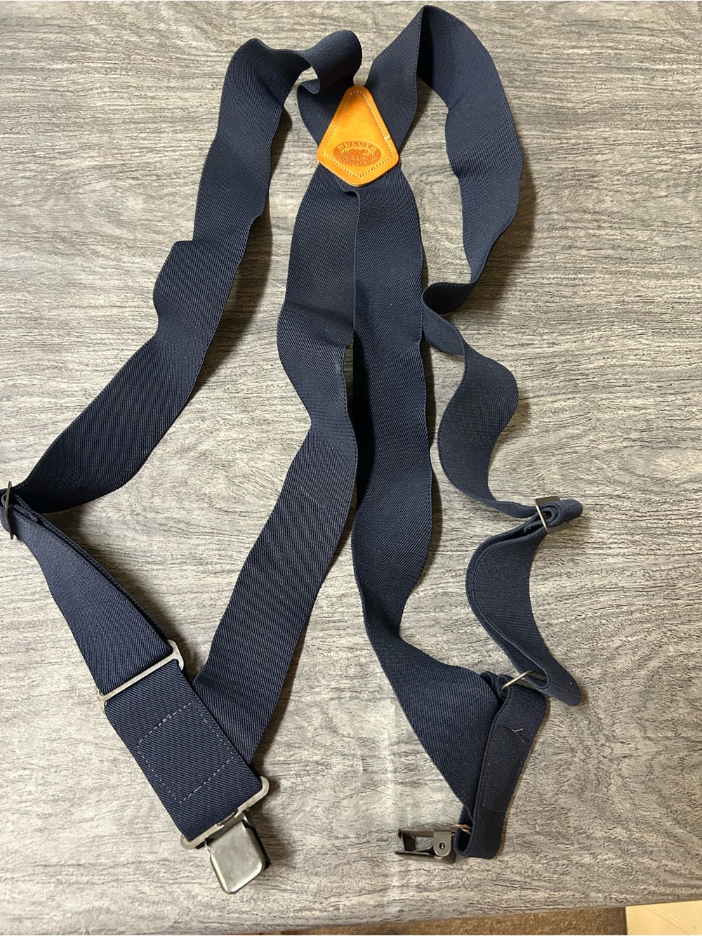 Duluth Trading Co Suspenders Mens Navy Blue Elastic Leather Adjustable 2 Inch